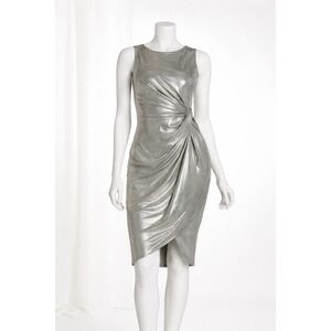 Superfoxx Metallic Silver Sheath Dress Women's Small Sleeveless Bodycon‎ Party